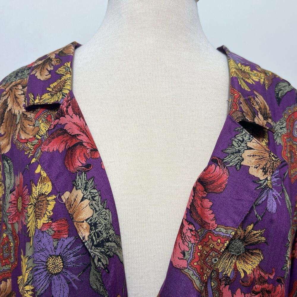Liz Baker 22W Vintage 2 Button Vibrant Floral Top/Blazer w/ Pockets Artsy Rayon - Picture 3 of 10